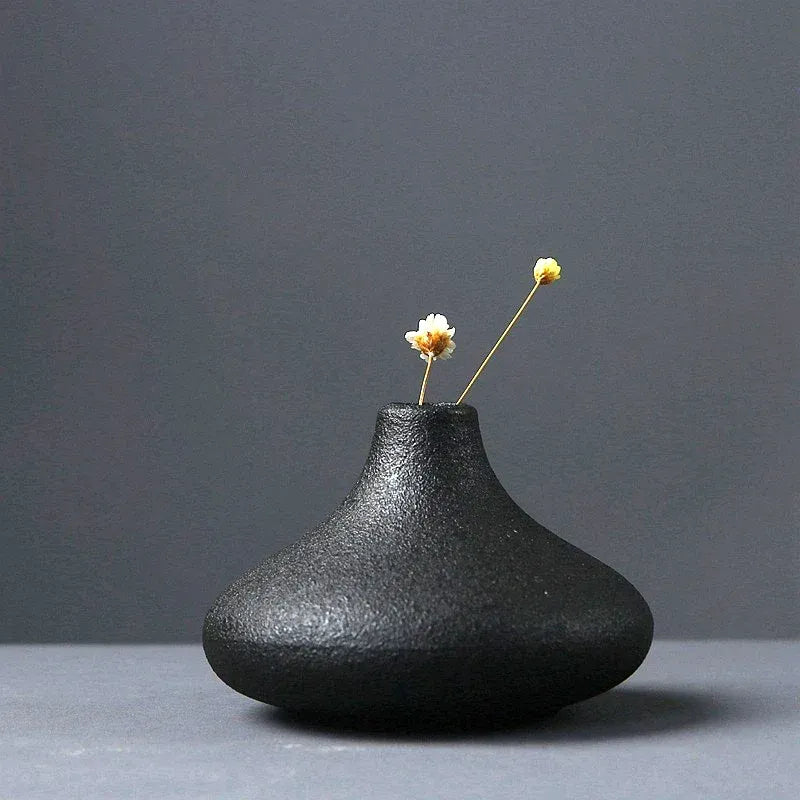 Small Japanese Black Ceramic Vase