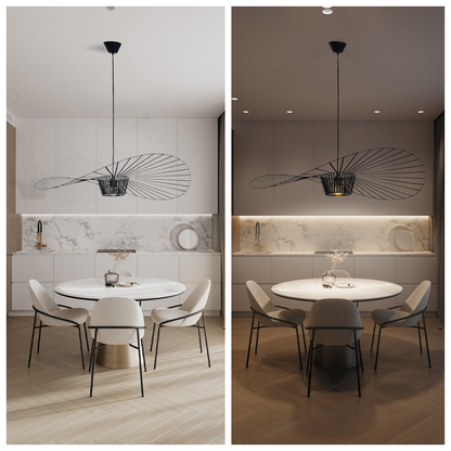 Rosland – Modern Vertigo Pendant Light with Elegant Straw Hat Design